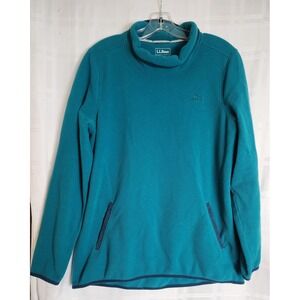 LLBean Teal Fleece Pullover Mock Neck Pockets Women's L REG